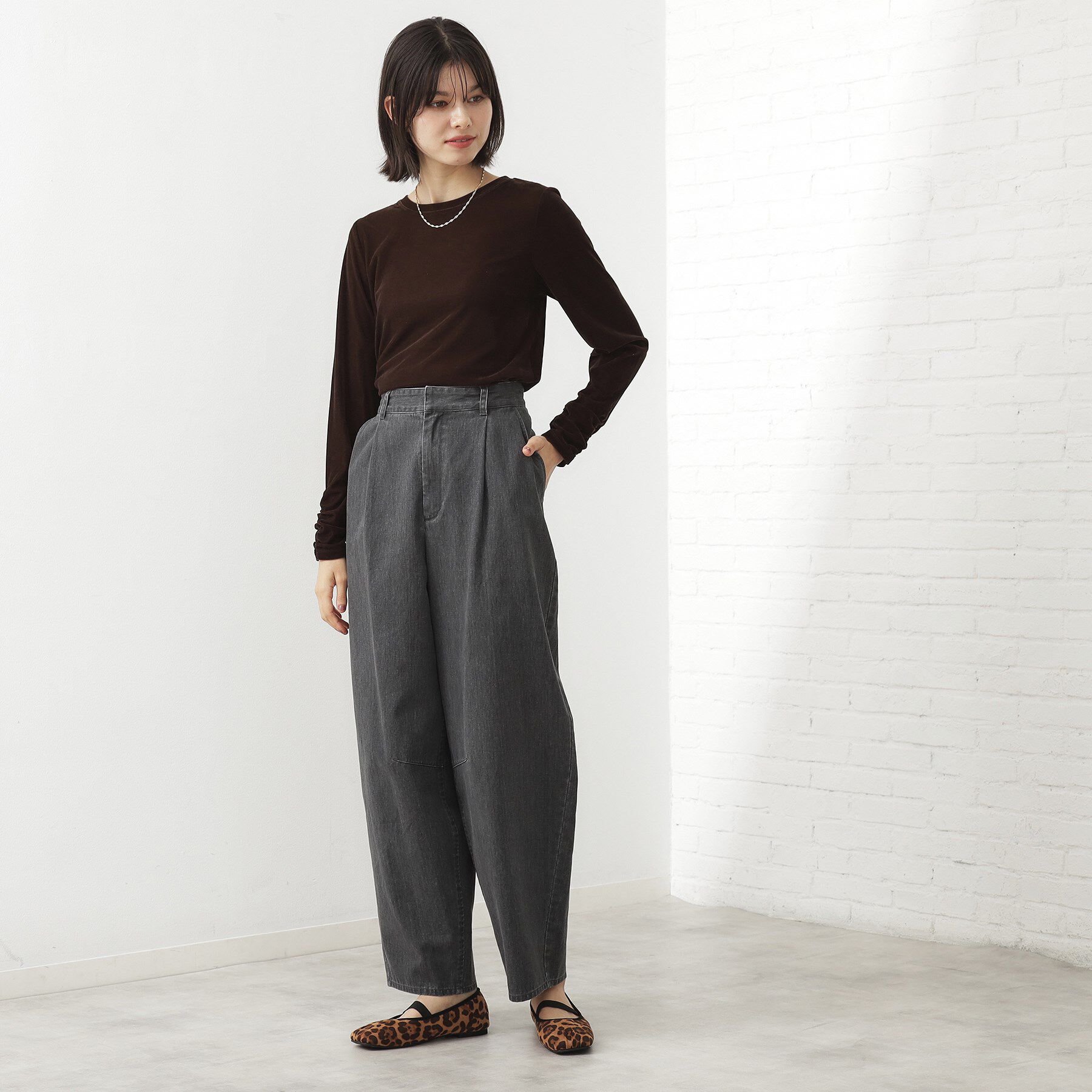 THE SHOP TK「【程よいシアー感】ベロア袖クシュプルオーバー」|Tシャツ・カットソー|