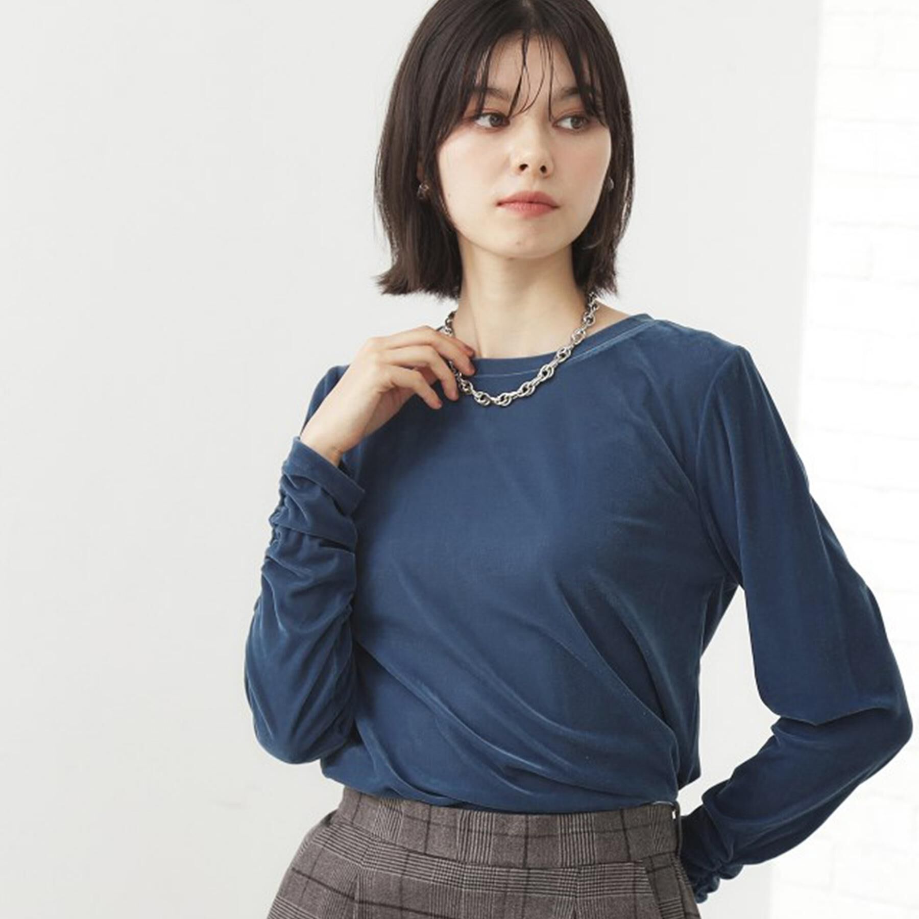 THE SHOP TK「【程よいシアー感】ベロア袖クシュプルオーバー」|Tシャツ・カットソー|ブルー(092)