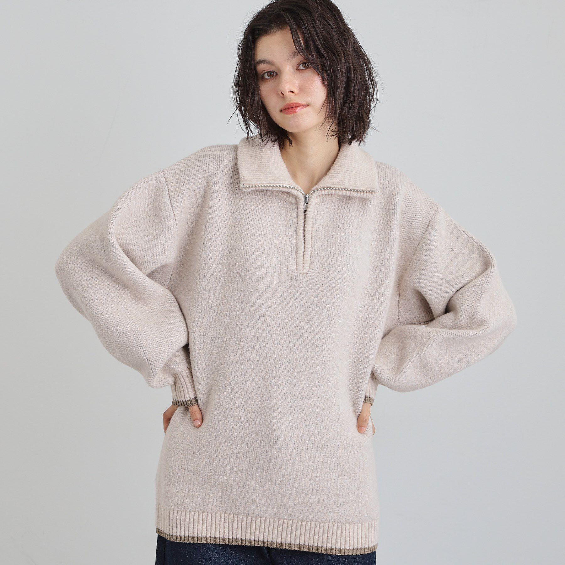 THE SHOP TK「【洗える】ほど良くラフで女性らしい ハーフZIPニット」|ニット・セーター|ライトベージュ(05