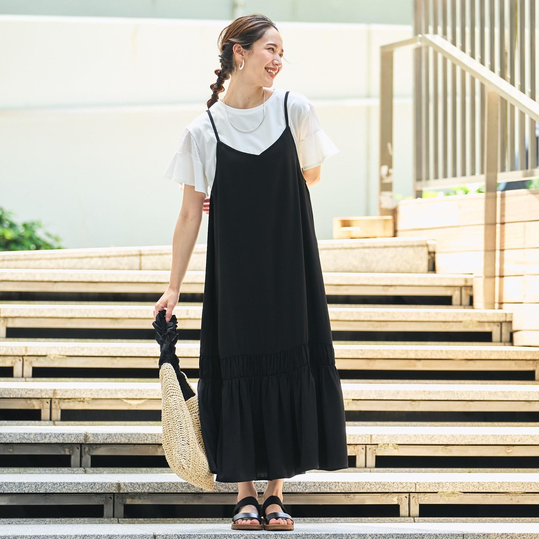 SHOO･LA･RUE「【ひんやり】シャーリングがアクセントに 大人のデザインキャミワンピース」|ワンピース|