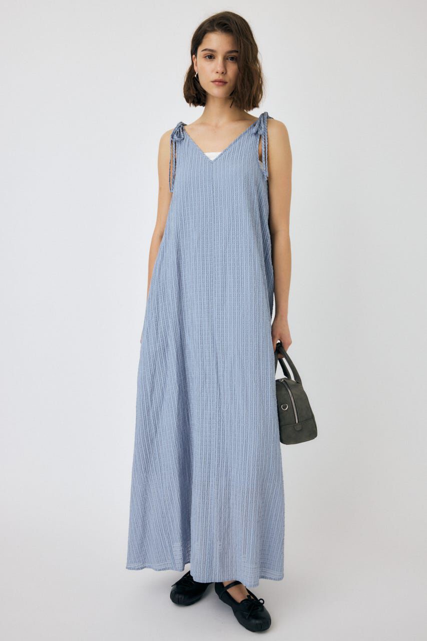 MOUSSY「SHEER GINGHAM キャミドレス」|ワンピース|L/BLU1