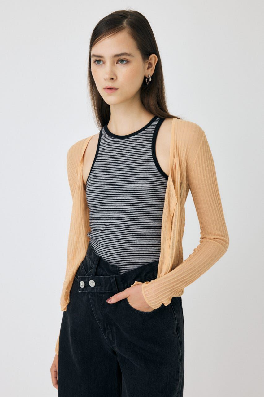 MOUSSY「SHEER RIB カーディガン」|カーディガン|
