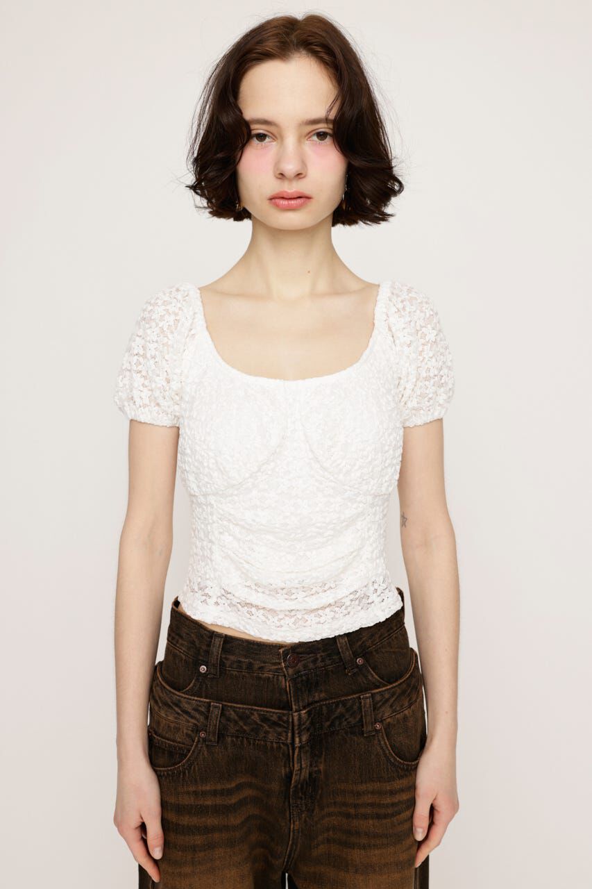 SLY「PUFF SLEEVE GATHER CUT トップス」|Tシャツ・カットソー|