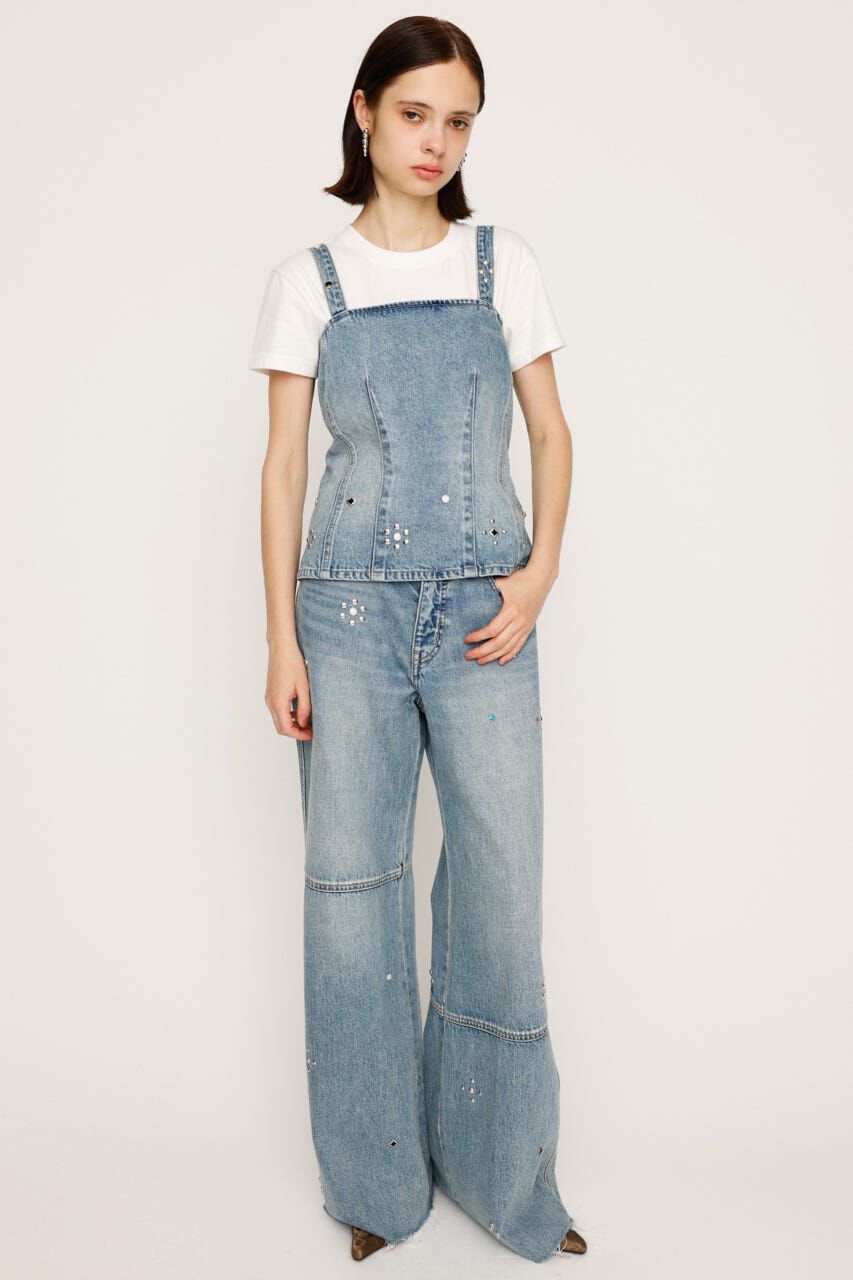 SLY「STUDS DENIM BUSTIER-B」|チューブトップ|