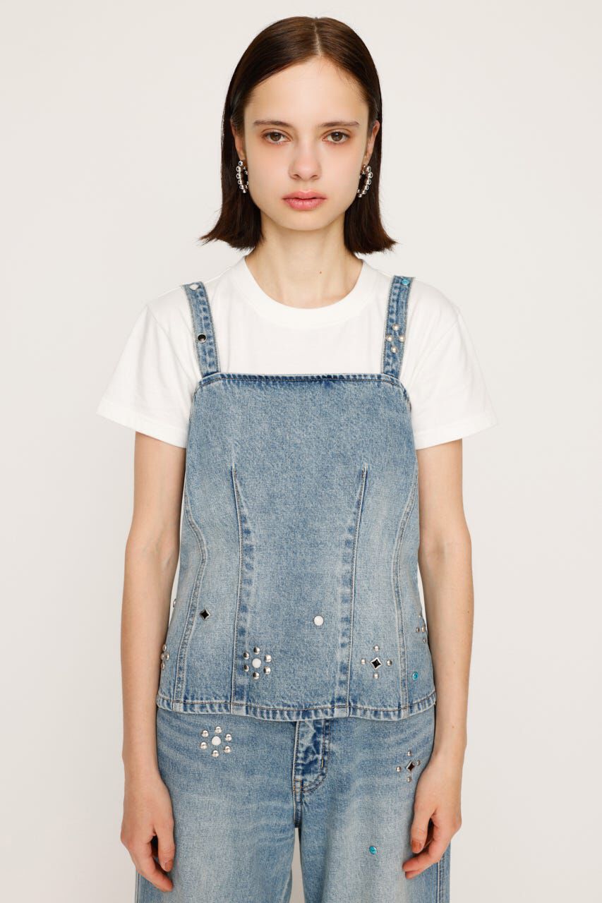 SLY「STUDS DENIM BUSTIER-B」|チューブトップ|