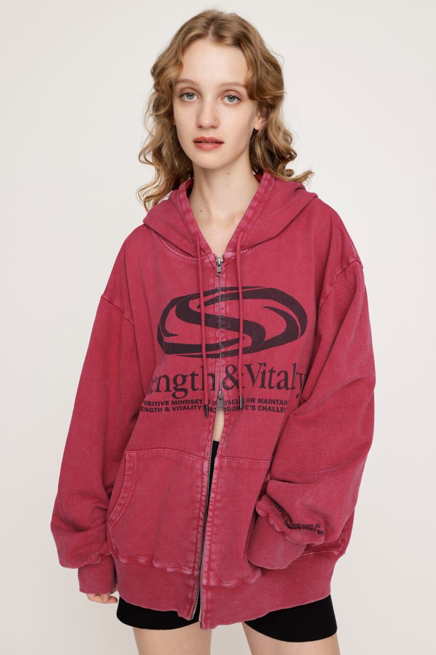 SLY「PRINT OVER HOODIE」|パーカー|M/RED7