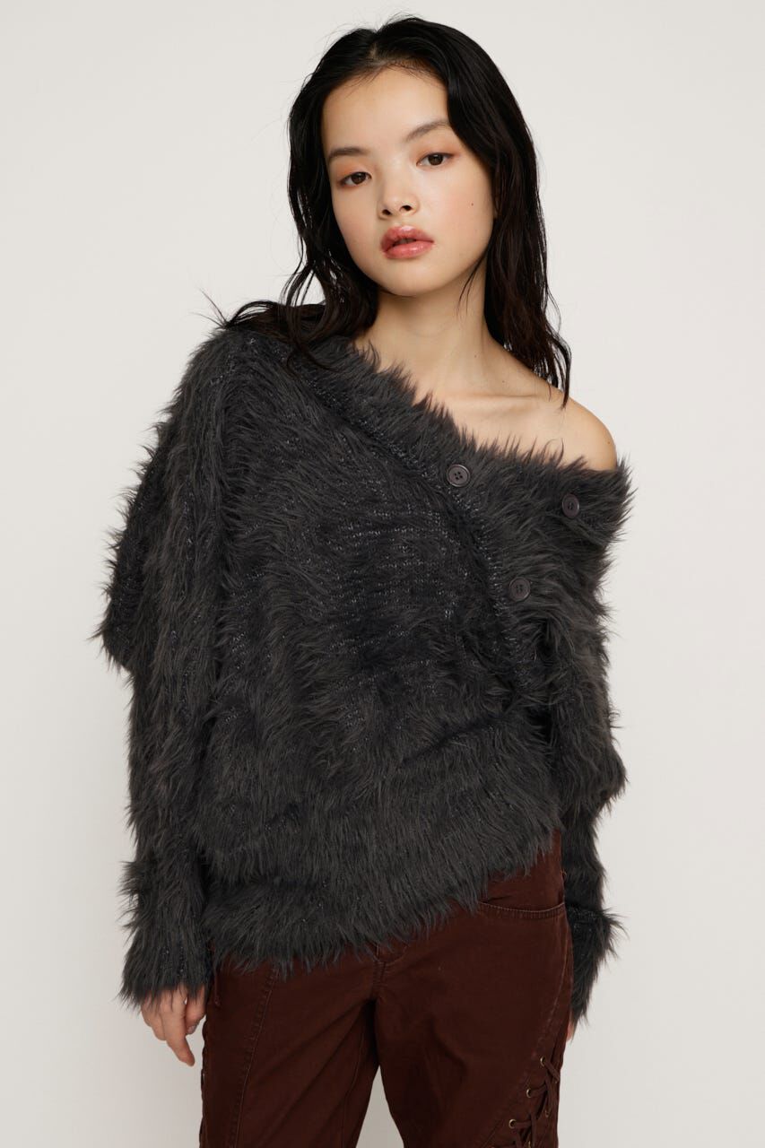 SLY「BIG SHAGGY BUTTON RIB トップス」|ニット・セーター|L/BLK1