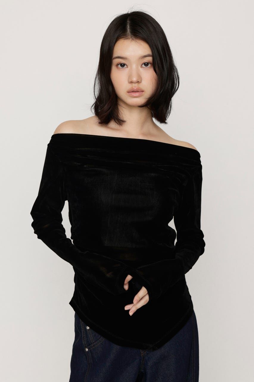 SLY「OFF SHOULDER VELOUR トップス」|Tシャツ・カットソー|