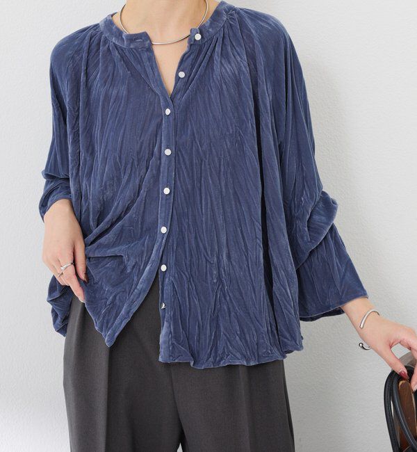  「《前後２WAY／体型カバー》プリーツベロアカットソー」|Tシャツ・カットソー|