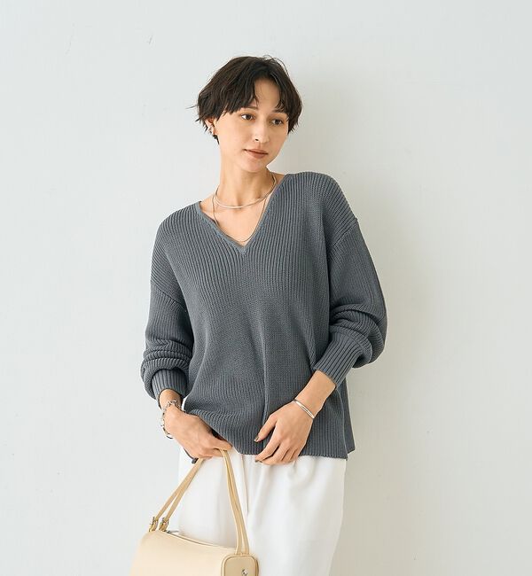 Rouge vif「片畦ハートVネックコットンプルオーバーニット」|ニット・セーター|