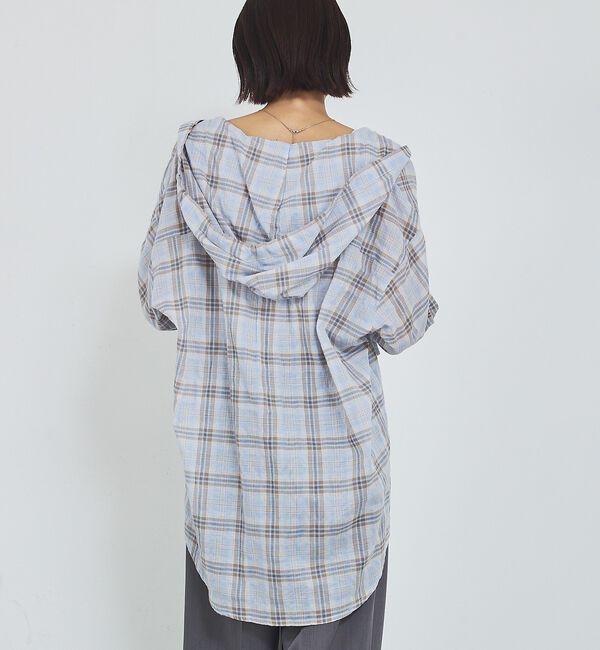 abahouse mavie「【シアー素材】チェックフードシャツ/春服/夏服/ゆったり/羽織り」|シャツ・ブラウス|