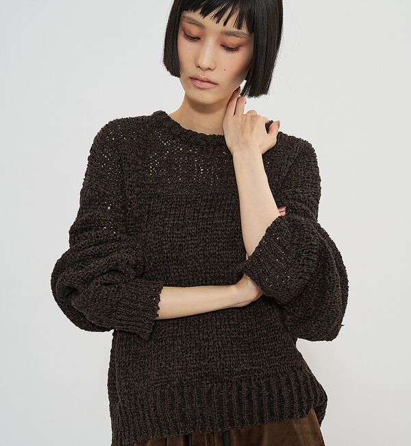 NOMINE「テープヤーンメッシュ編み プルオーバーニット」|ニット・セーター|チャコールグレー