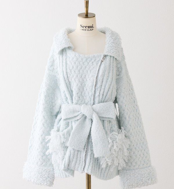 Seemi.by NICE CLAUP「【Seemi.by NICE CLAUP】ケーブルジップアップニット」|ニット・セーター|サックスブルー
