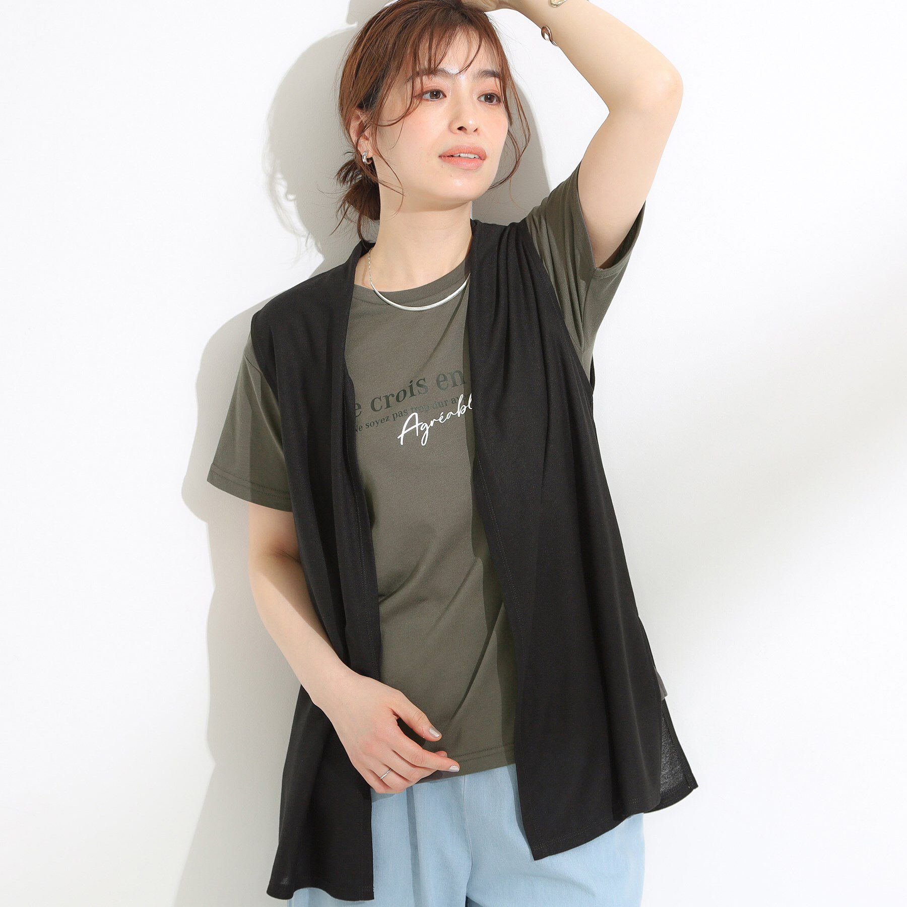 SHOO･LA･RUE「【2点セット】着回しいろいろ ジレ＋ロゴTシャツ」|その他|ブラック(519)