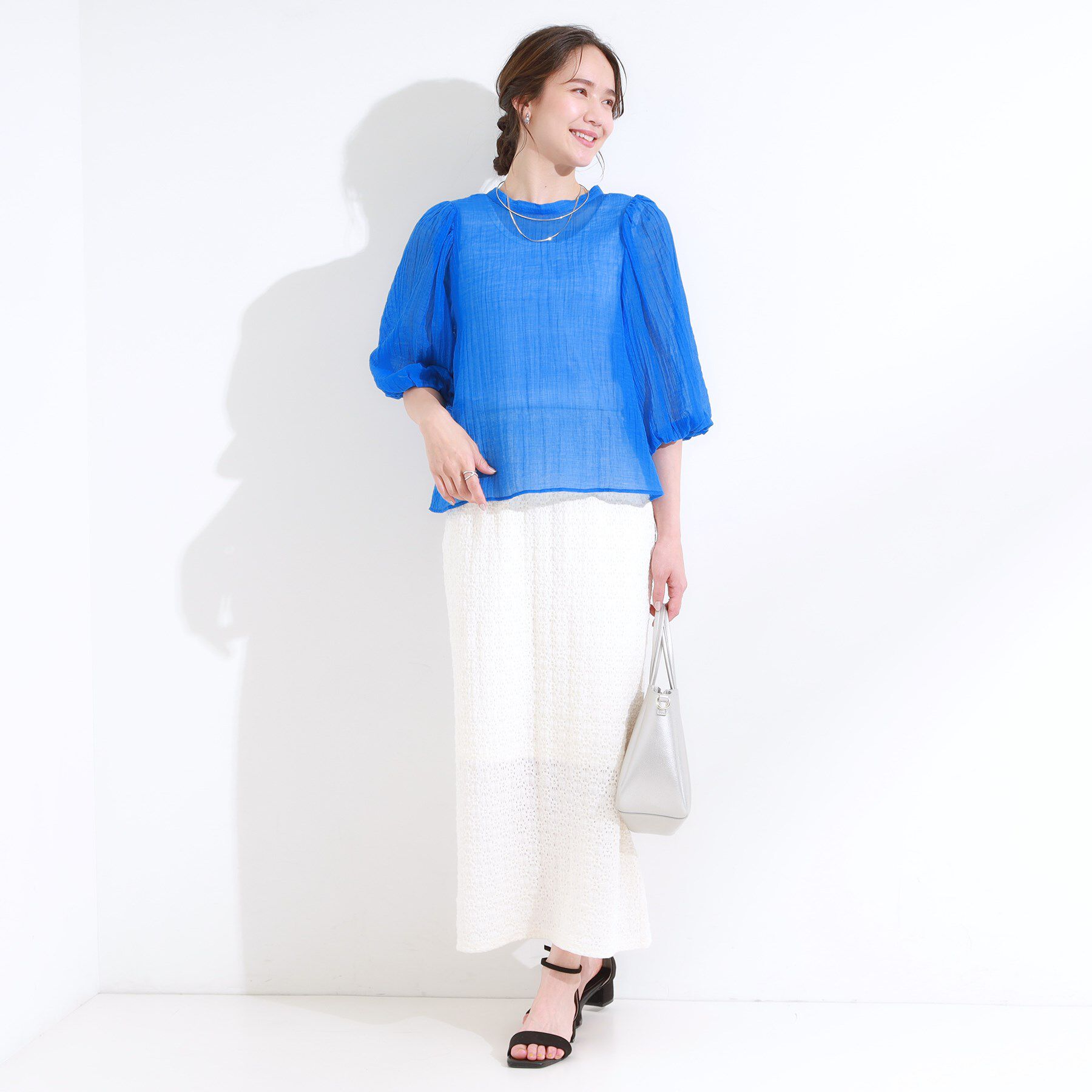 SHOO･LA･RUE「【S-LL/前後2WAY】バルーンスリーブが華やか こなれ見えシアーブラウス」|シャツ・ブラウス|