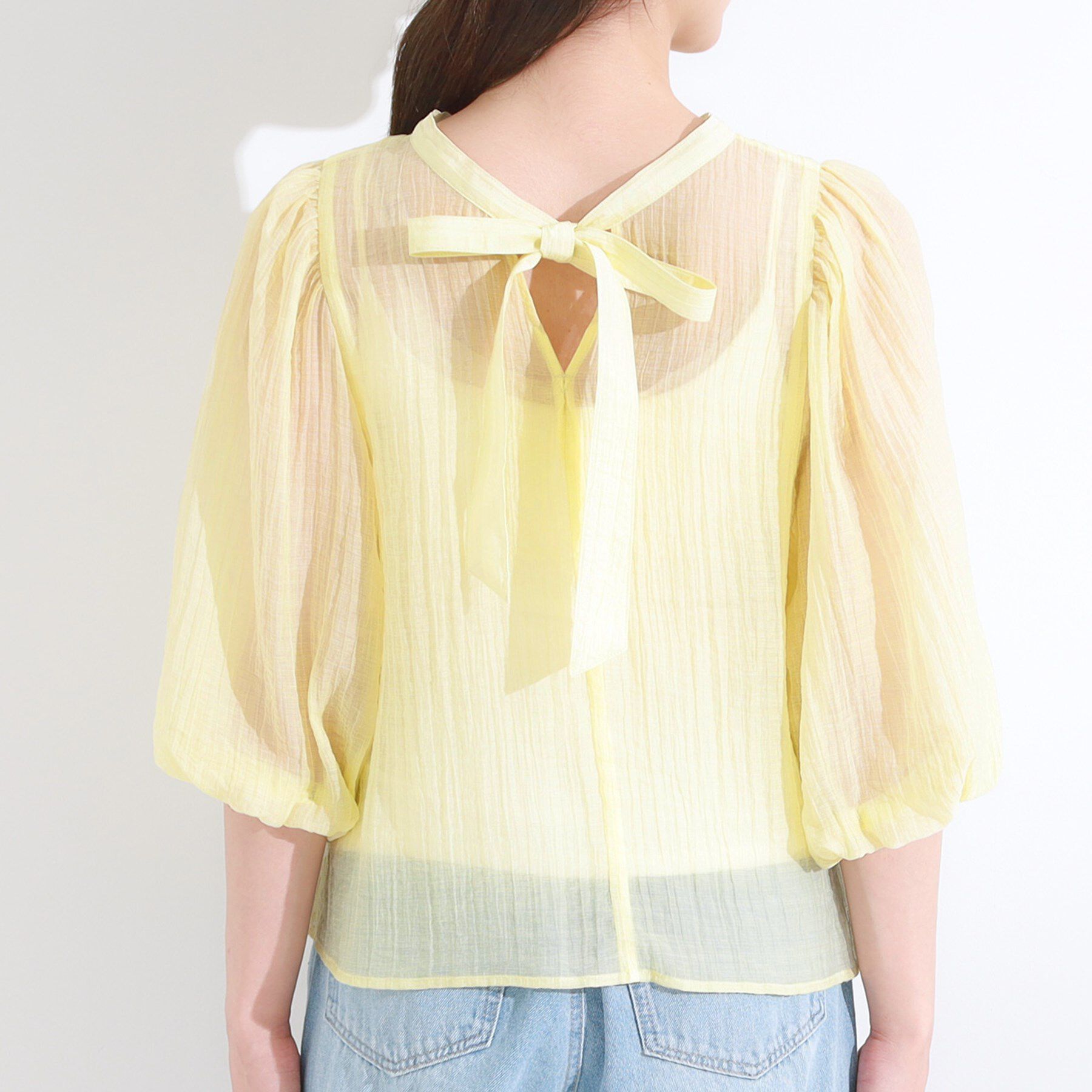 SHOO･LA･RUE「【S-LL/前後2WAY】バルーンスリーブが華やか こなれ見えシアーブラウス」|シャツ・ブラウス|