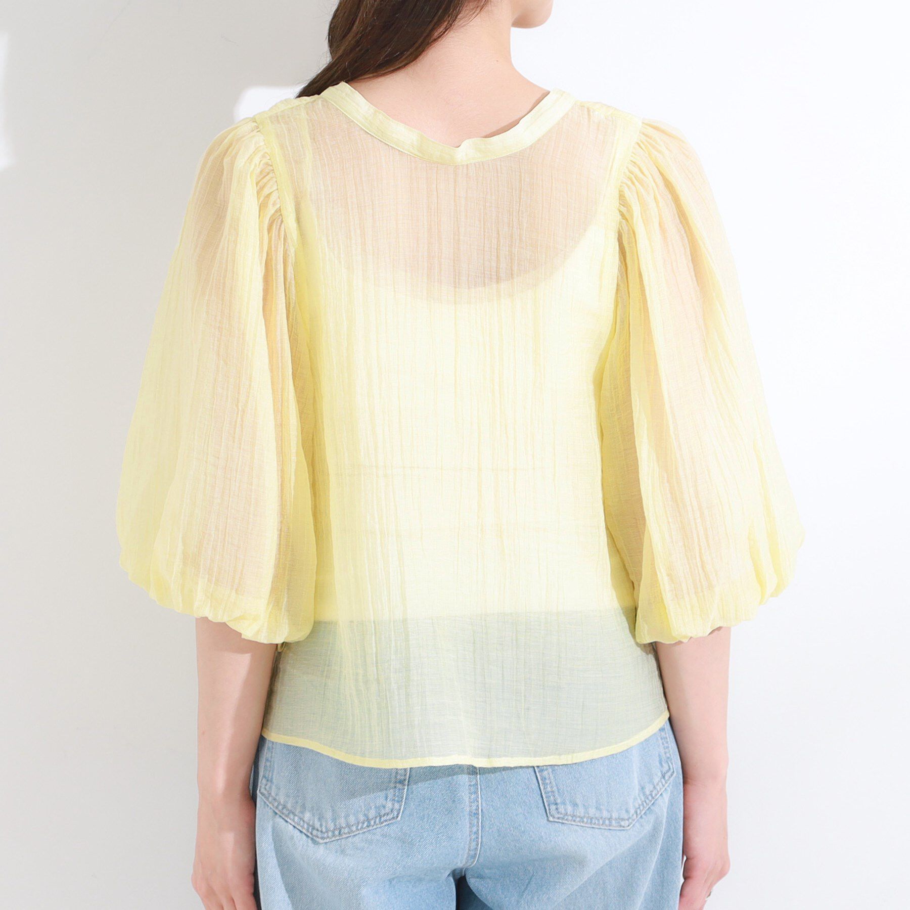 SHOO･LA･RUE「【S-LL/前後2WAY】バルーンスリーブが華やか こなれ見えシアーブラウス」|シャツ・ブラウス|