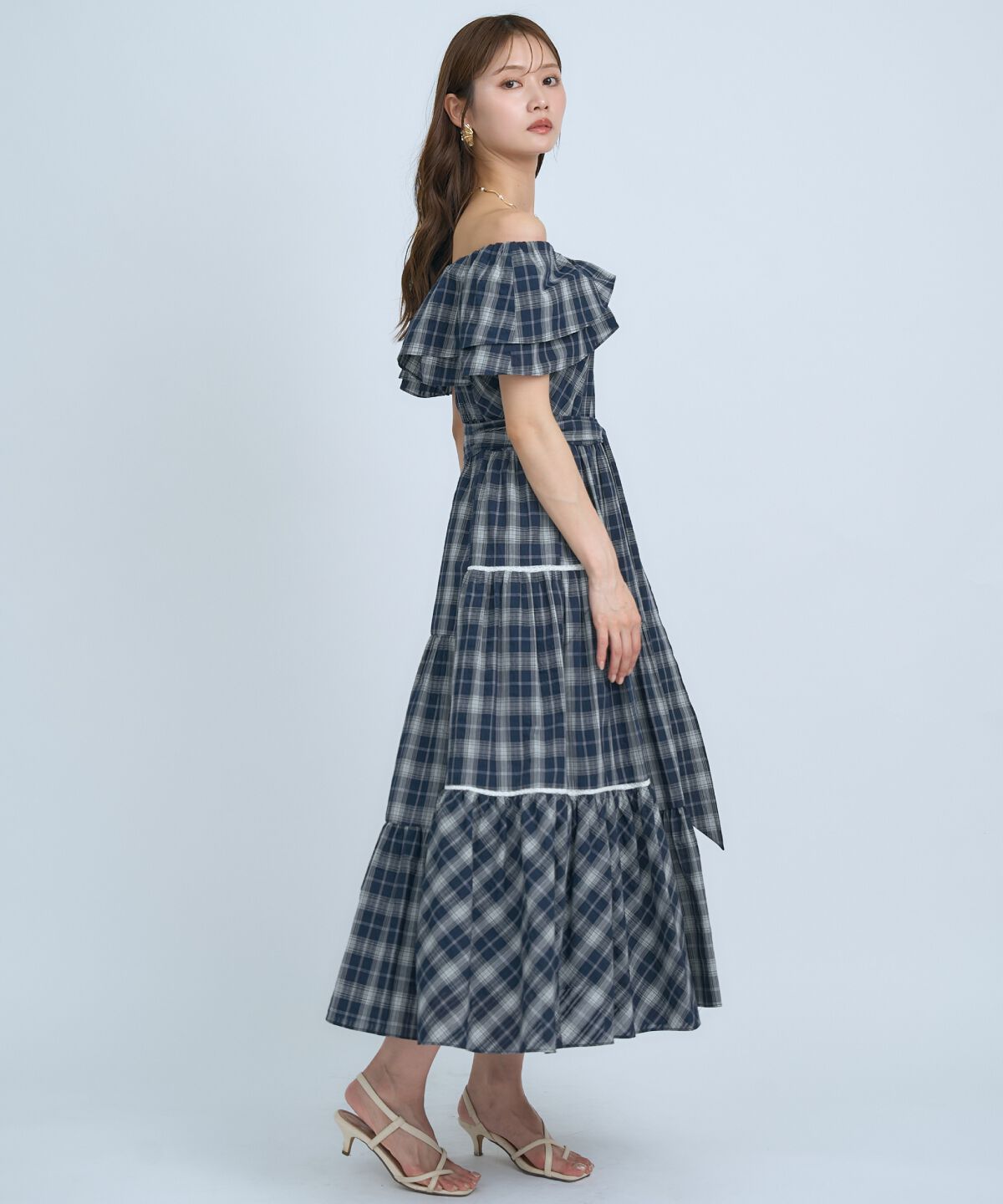 アンドクチュール「オフショルチェックフレアワンピース」|ワンピース|