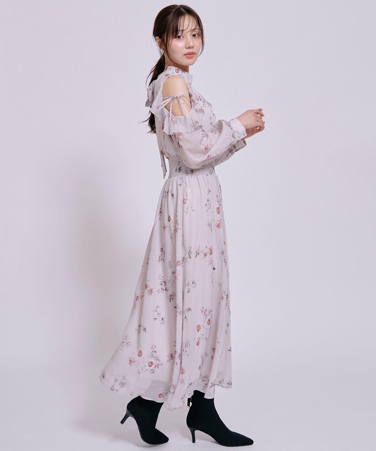 WILLSELECTION「フラワープリントウエストシャーリングワンピース」|ワンピース|