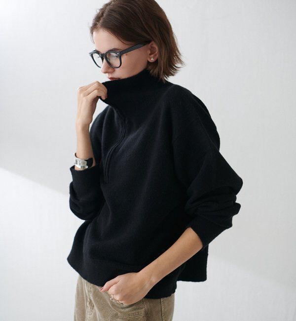  「【ロングシーズン着やすい】ハーフジップニット」|ニット・セーター|ブラック