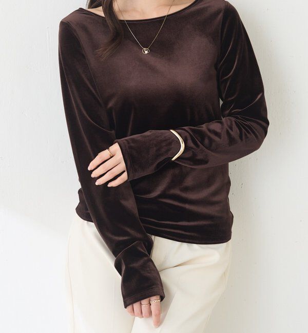  「【Nuel/ヌエル】バック刺繍ベロアカットソー」|Tシャツ・カットソー|ブラウン