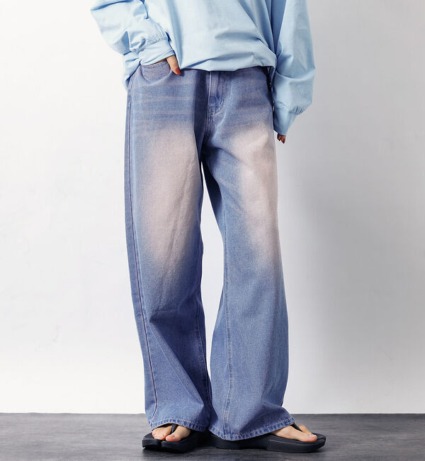ABAHOUSE「SLUB DENIM BAGGY PANTS /スラブ デニム バギー パンツ/」|デニム|ピンク系その他1