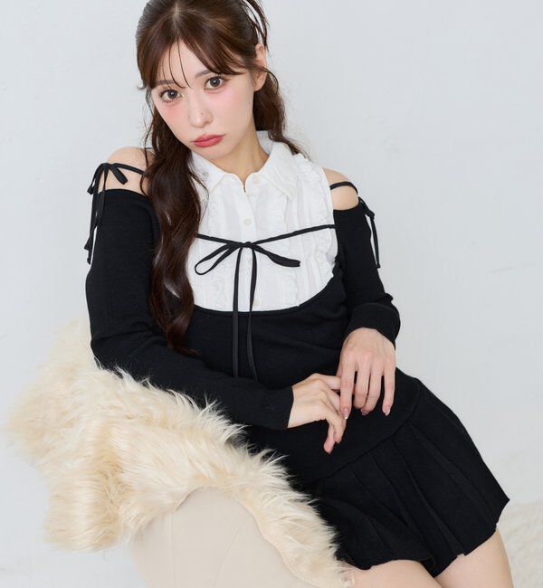 one after another NICE CLAUP「【SMサイズ展開】肩あきフリルシャツドッキングワンピース」|ワンピース|