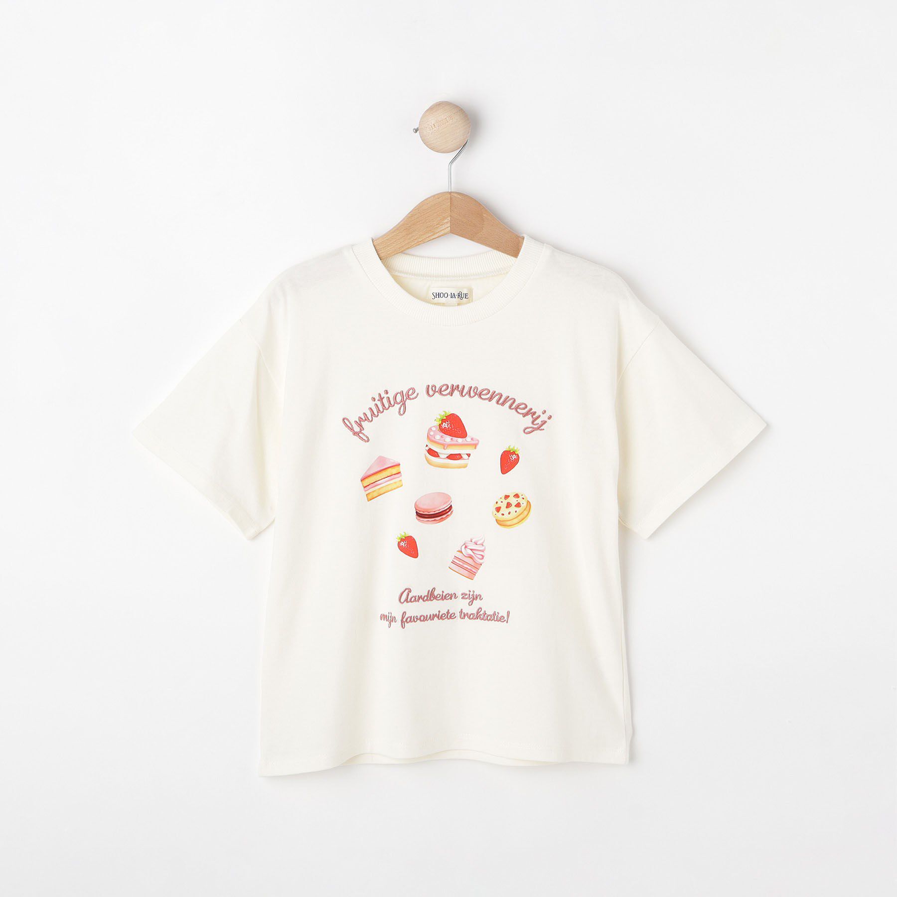 SHOO･LA･RUE「【100-150cm】刺繍ロゴ転写プリントGIRLSTシャツ」|Tシャツ・カットソー|オフホワイト(003