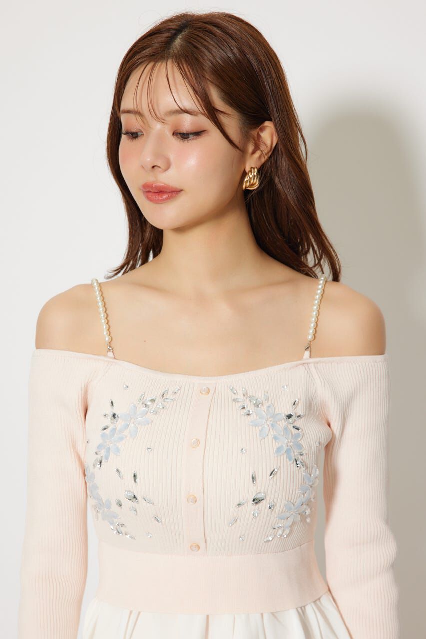 rienda「2WAYビジューフラワーオフショルタイトニットワンピース」|ワンピース|