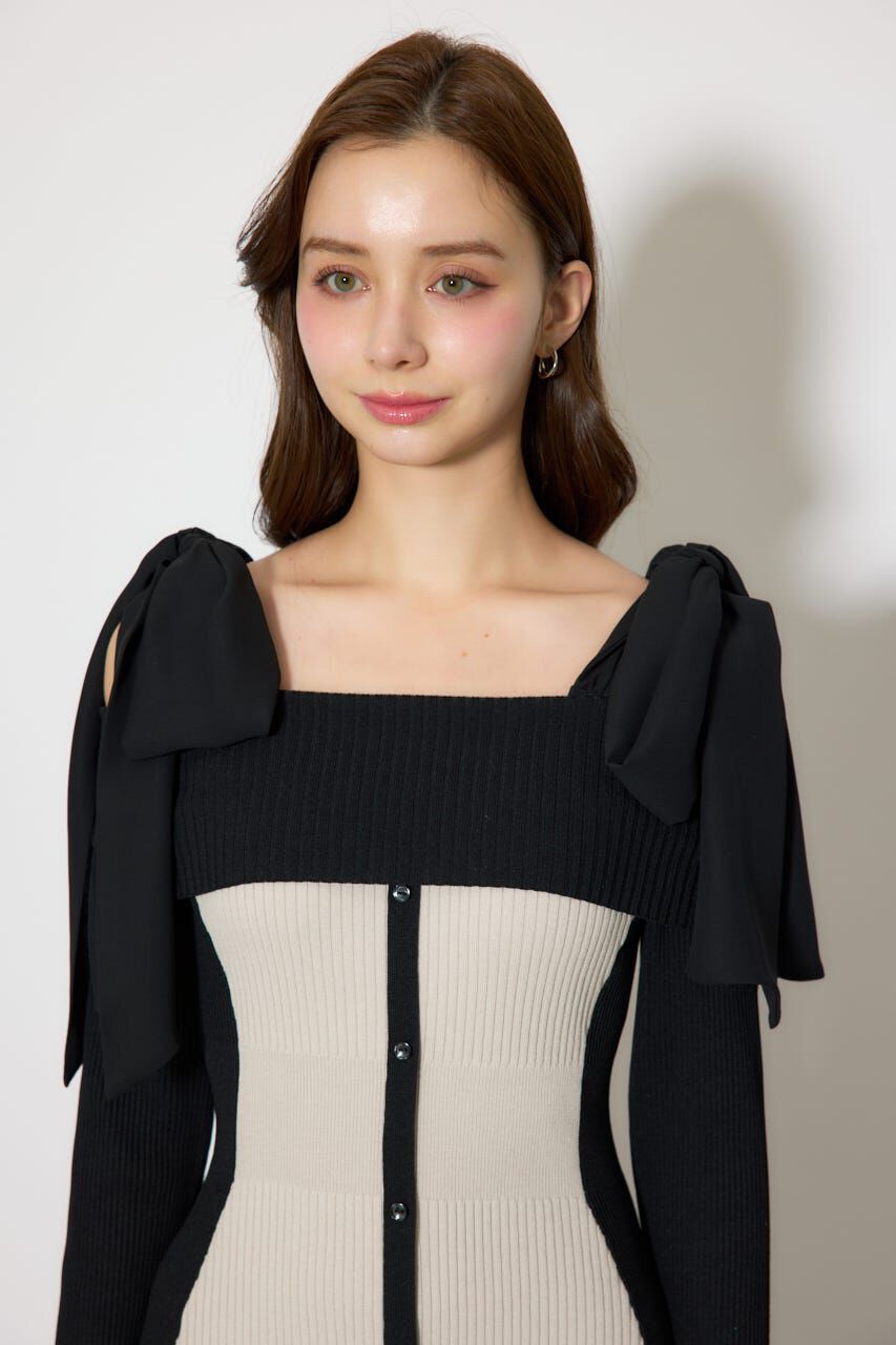 rienda「バイカラーオフショルリボンニットミニワンピース」|ワンピース|