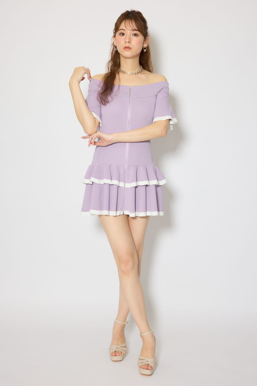 rienda「オフショルフロントジップニットミニワンピース」|ワンピース|