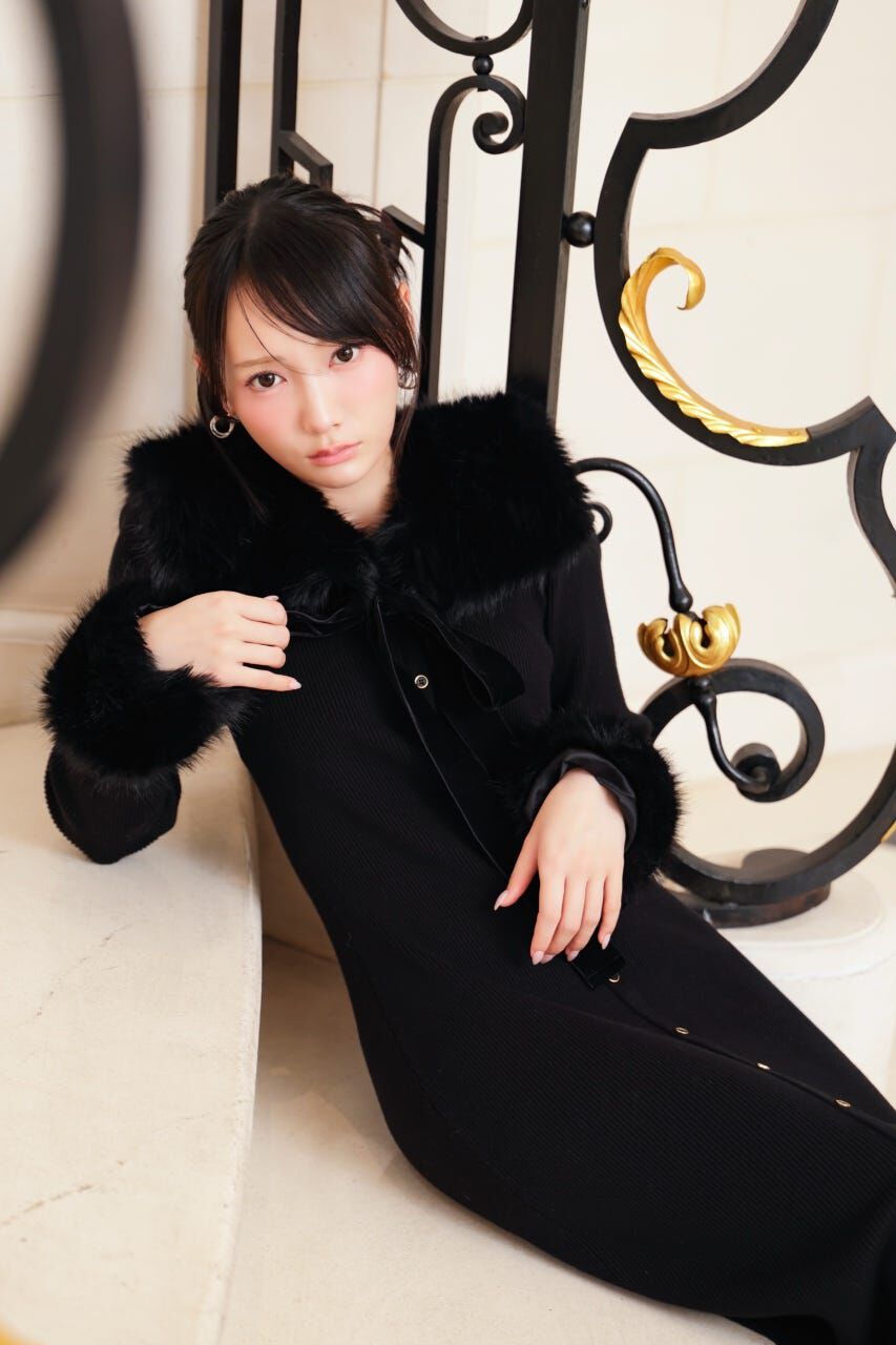rienda「フェイクファーカラーリボンニットワンピース」|ワンピース|
