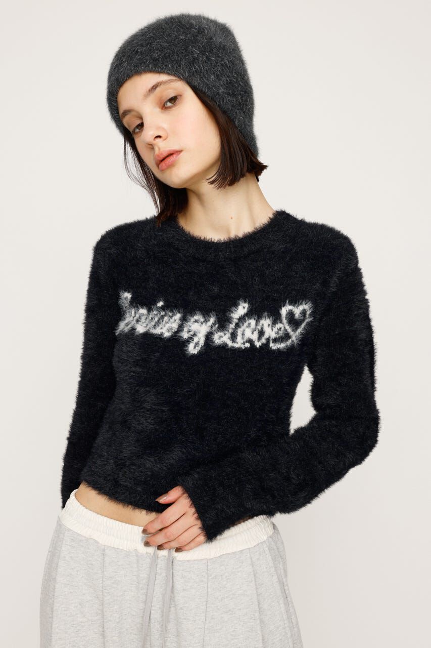 SLY「SHAGGY YARN LOGO C／N トップス」|ニット・セーター|BLK