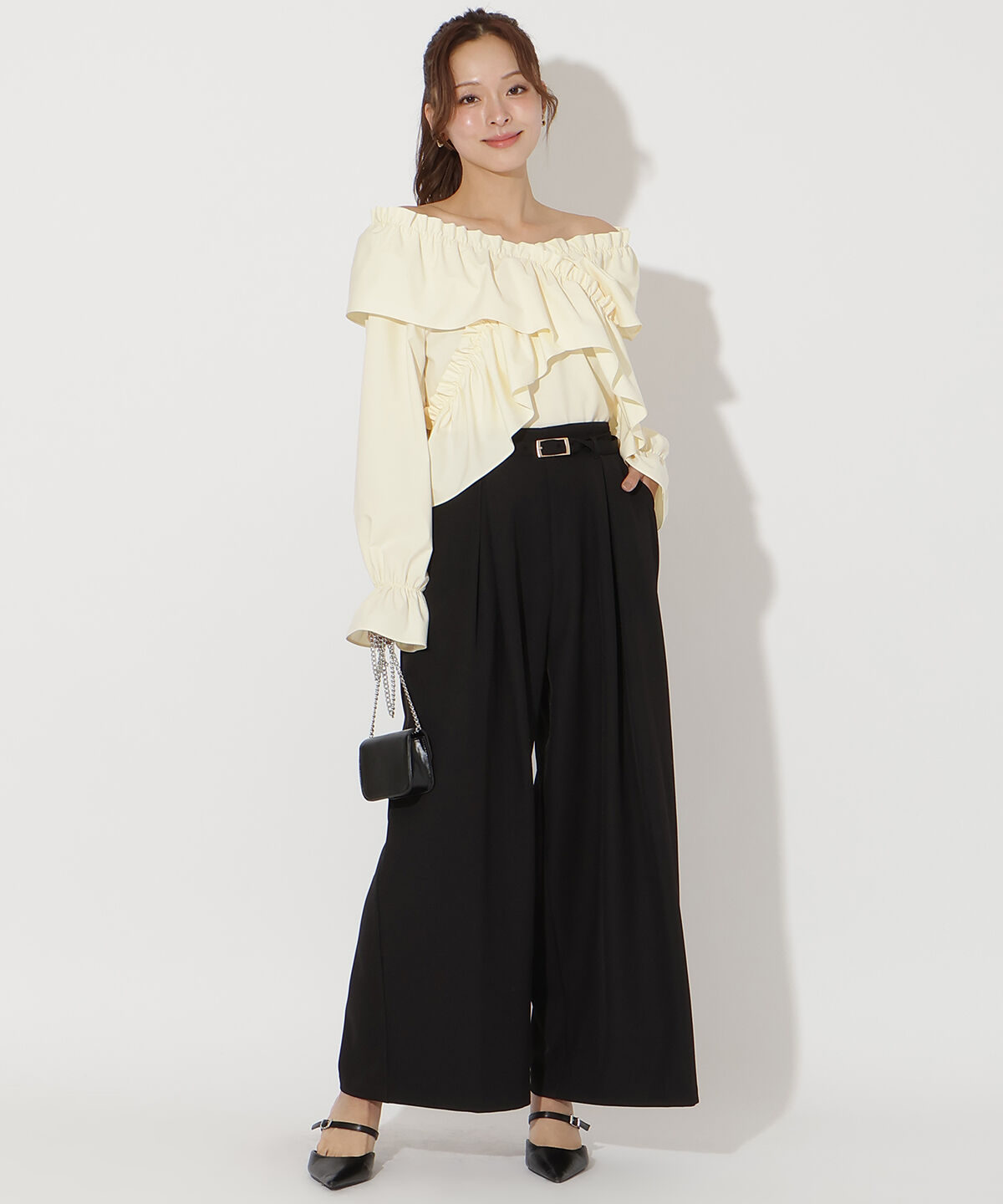 アンドクチュール「ベルト付きタックワイドパンツ」|その他|
