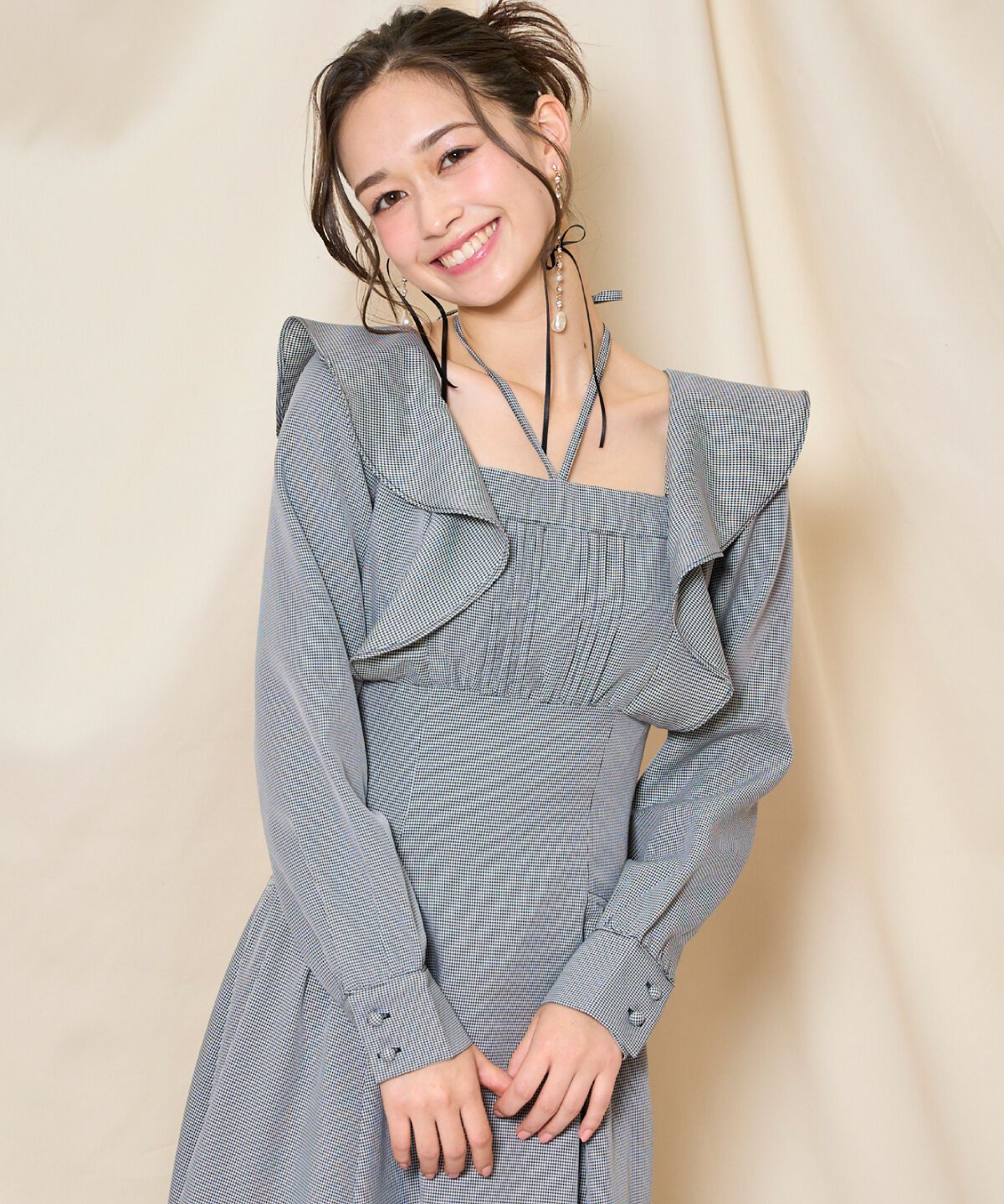WILLSELECTION「ネックリボンギャザー切り替えワンピース」|ワンピース|