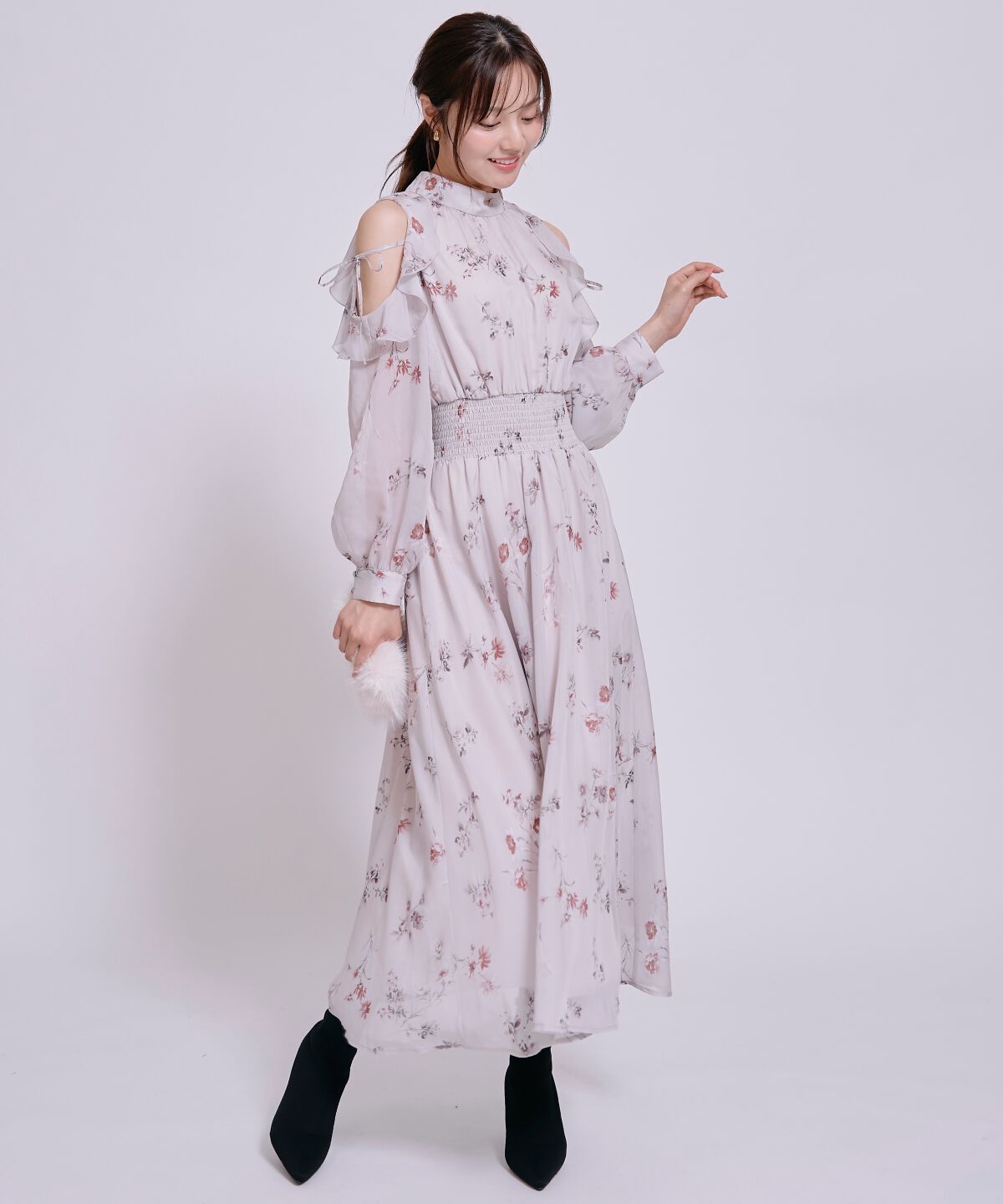 WILLSELECTION「フラワープリントウエストシャーリングワンピース」|ワンピース|