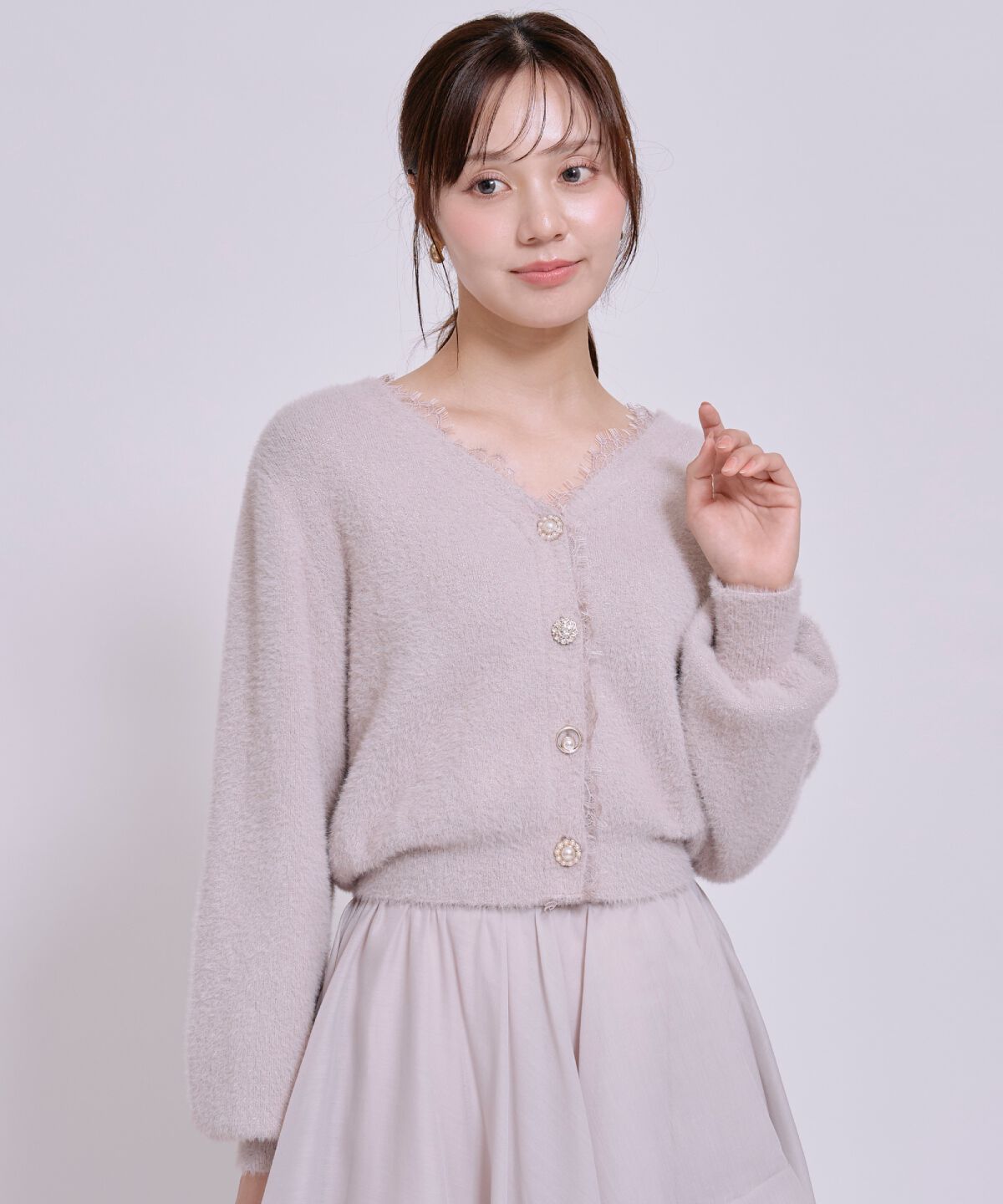 WILLSELECTION「レーストリムVネックフェザーカーディガン」|カーディガン|