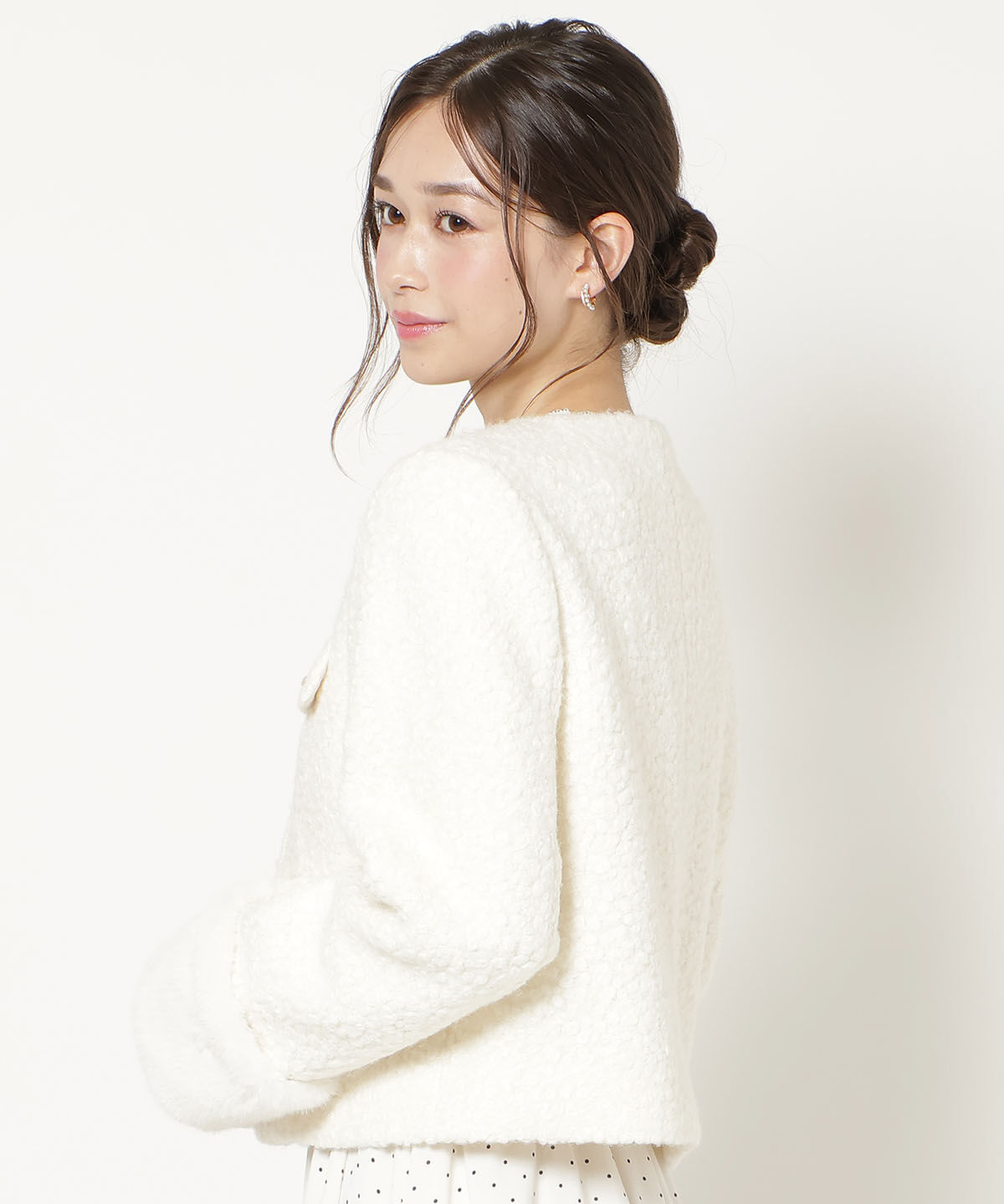 WILLSELECTION「ノーカラーブークレショートコート」|ノーカラーコート|