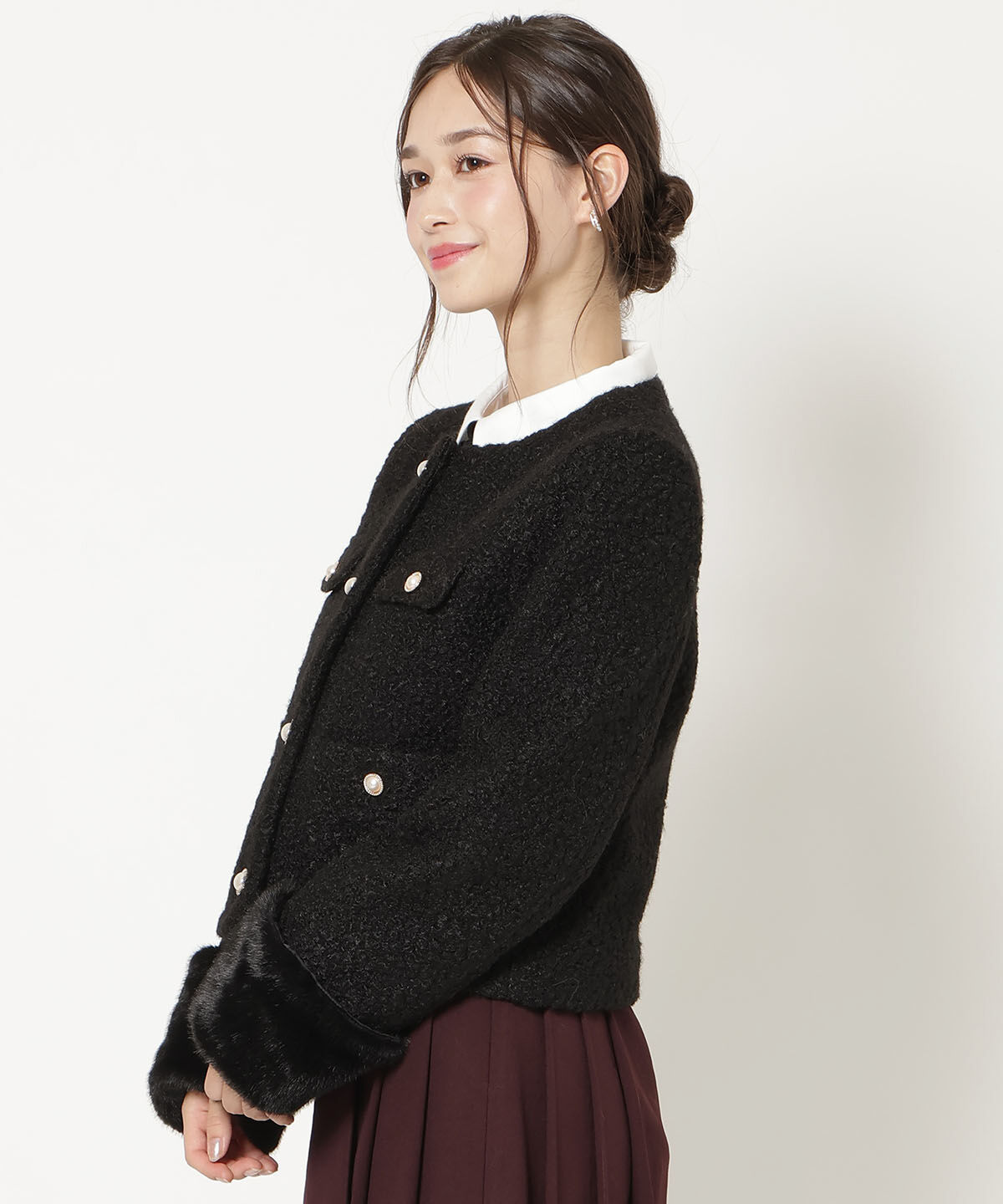 WILLSELECTION「ノーカラーブークレショートコート」|ノーカラーコート|