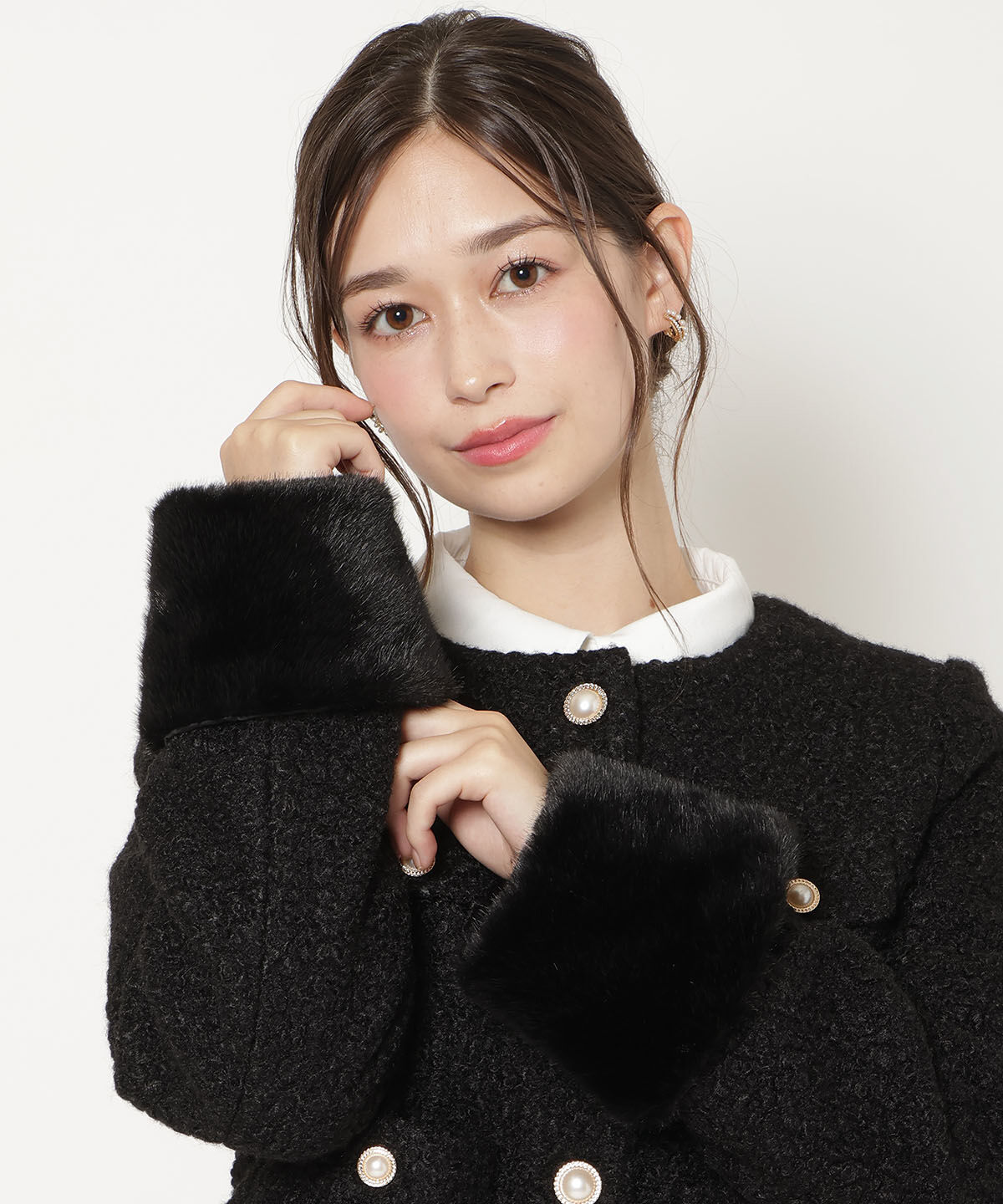 WILLSELECTION「ノーカラーブークレショートコート」|ノーカラーコート|