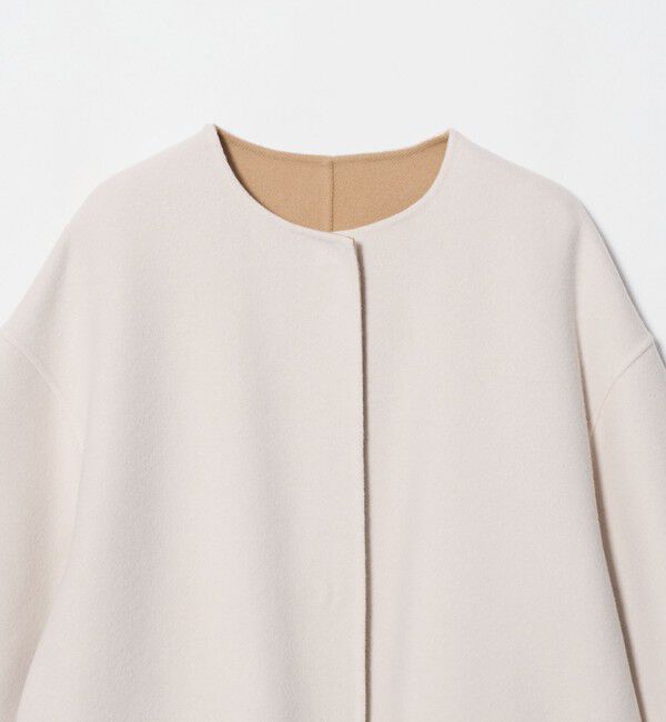 UNITED ARROWS「バイカラー リバー ミドルコート」|ノーカラーコート|