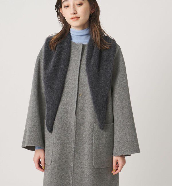 UNITED ARROWS「バイカラー リバー ミドルコート」|ノーカラーコート|