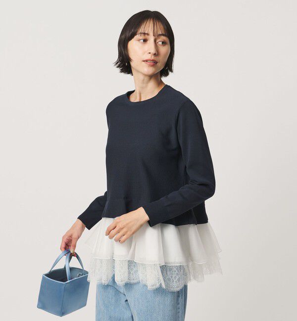 UNITED ARROWS「オーガンジー レース コンビ ニット ‐ウォッシャブル‐」|ニット・セーター|