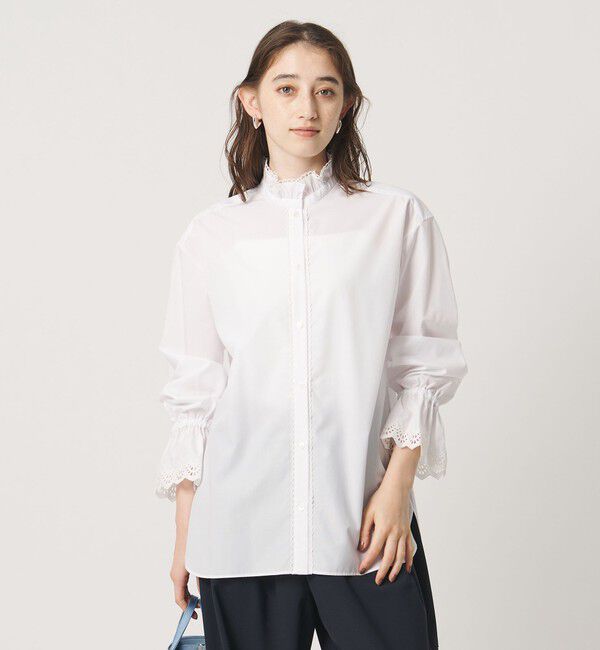 UNITED ARROWS「エンブロイダリー スタンドフリル シャツ」|シャツ・ブラウス|OFF WHITE