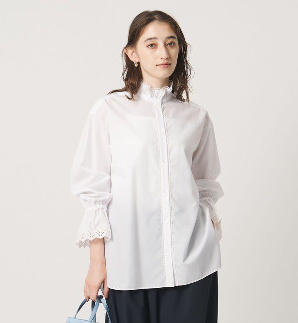 UNITED ARROWS「エンブロイダリー スタンドフリル シャツ」|シャツ・ブラウス|