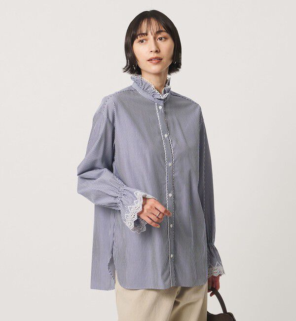 UNITED ARROWS「エンブロイダリー スタンドフリル シャツ」|シャツ・ブラウス|
