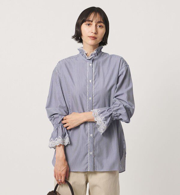 UNITED ARROWS「エンブロイダリー スタンドフリル シャツ」|シャツ・ブラウス|