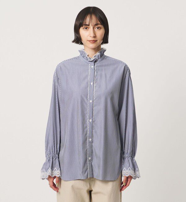 UNITED ARROWS「エンブロイダリー スタンドフリル シャツ」|シャツ・ブラウス|
