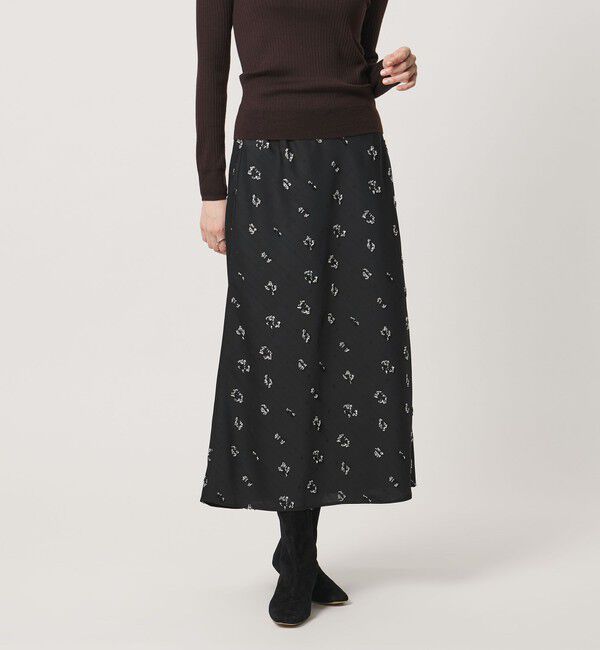 UNITED ARROWS「サテン フラワー ジャガード スカート ‐ウォッシャブル‐」|フレア|