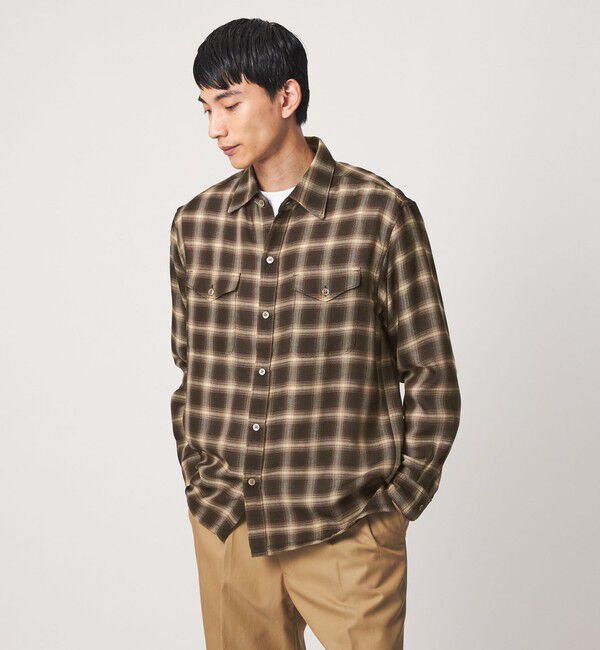 UNITED ARROWS green label relaxing「P/CU/W オンブレ チェック 2フラップポケット シャツ」|シャツ・ブラウス|MD.BROWN
